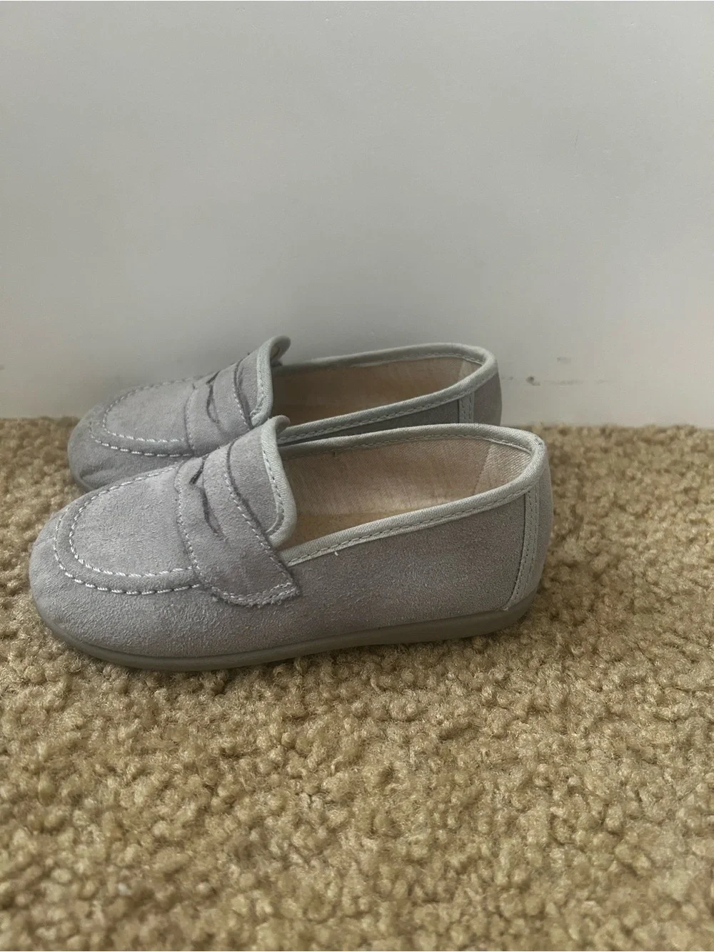 Kids Light Gray Suede Moccasins